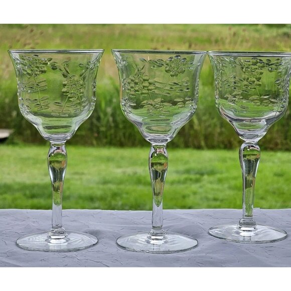 Rock Sharpe Floral Handcut Cocktail Glasses 5.75" set/3 midcentury dinner party - Picture 8 of 13